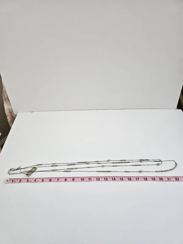 ​Chico's Silver Tone Layered Snake Chain Rhinestone Rondelle Station Necklace - Image 4