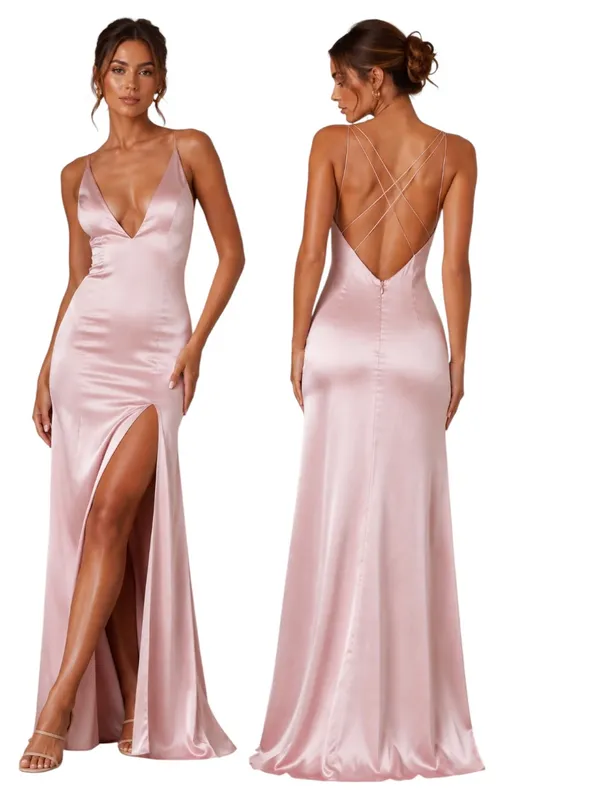 Meshki Elizabeth Satin Strappy Maxi Dress Formal Gown Pink Size XS - Image 2