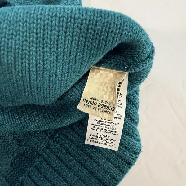 LL Bean Teal Double L Mixed Cable Cotton Crew Neck Pullover Sweater Size LARGE - Image 10