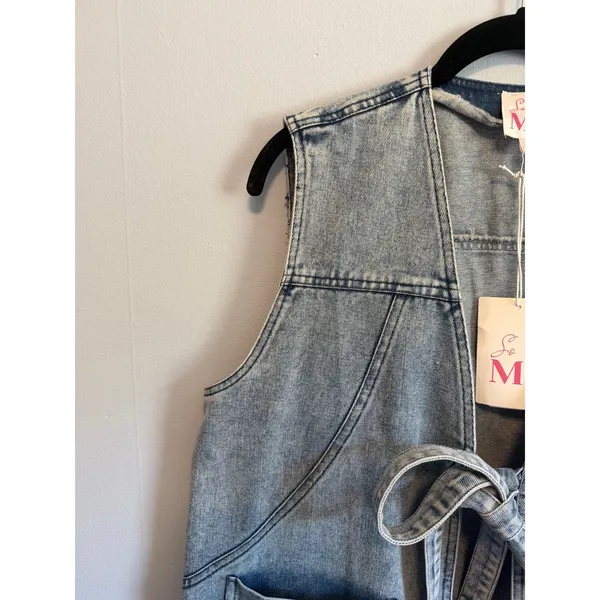 So Me Denim Jean Vest Cotton Blend Tie Front NWT Size Large Nashville Cowgirl - Image 5