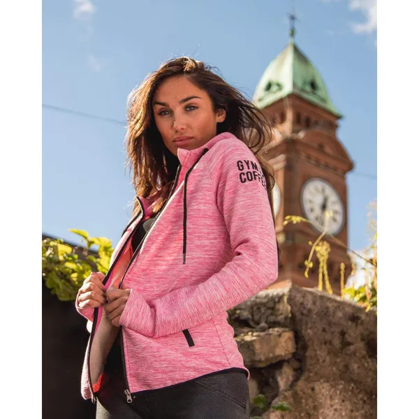 Gym + Coffee Pink Fleck Heathered Full Zip Hoodie‎ Jacket Athleisure Women Small - Image 12