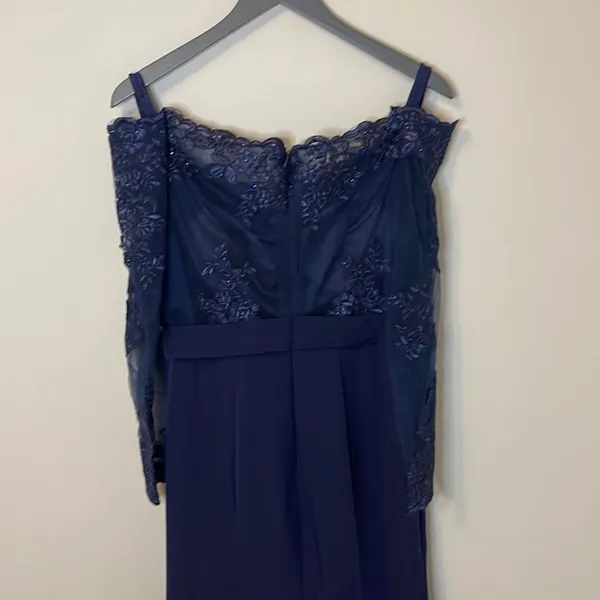 Hebeos Women's Formal Dress Mermaid Lace Bridesmaid Gown Navy Blue Size 8-10 - Image 2