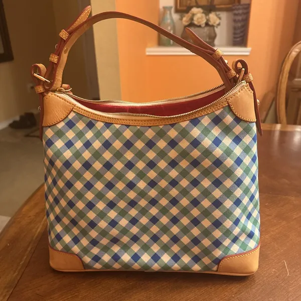 DOONEY & BOURKE Zip Satchel Green Plaid Medium Purse HandBag - Image 10