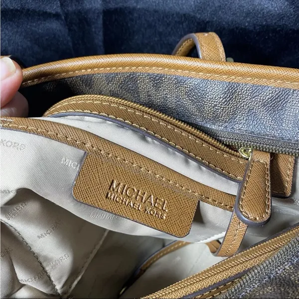 Michael Kors Jet Set Medium Monogram Pocket ToteBag Brown Coated Canvas - Image 12