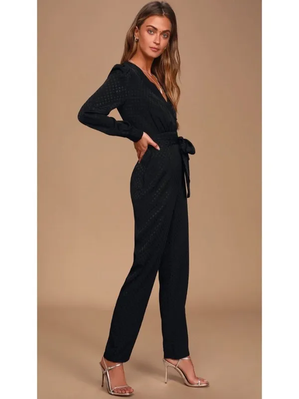 Ali‎ Jay Jumpsuit Size Medium Black Polka Dot Long Sleeve Pocket Mob Wife Retro - Image 13