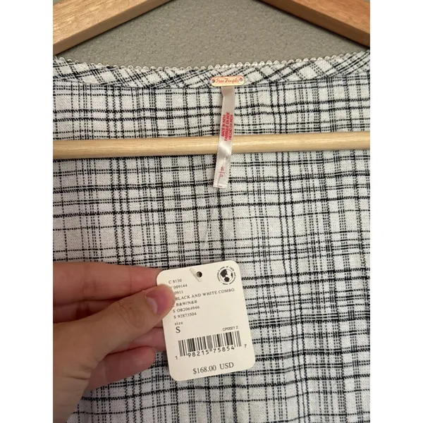 FREE PEOPLE NWT Juni B Black White Plaid Button Mini Dress Size Small - Image 5