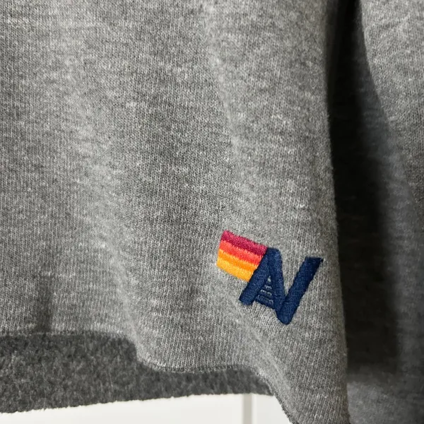 Aviator Nation Bolt Stitch Chevron Stripes Split Neck Crop Hoodie Gray Medium - Image 4