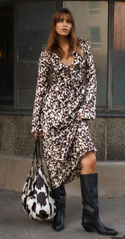 ZARA dress maxi long sleeve prints boho casual brown summer - Image 6