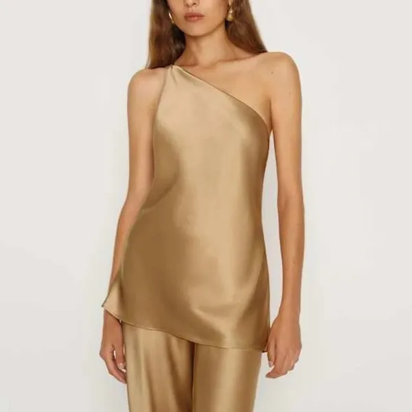 Reformation | NWT Samantha 100% Silk One Shoulder Draped Top Natural - Image 2