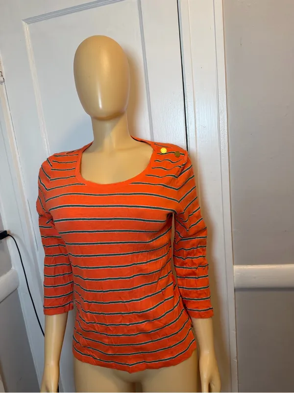 Ralph Lauren Orange Striped Scoop Neck Long Sleeve Top - Image 3