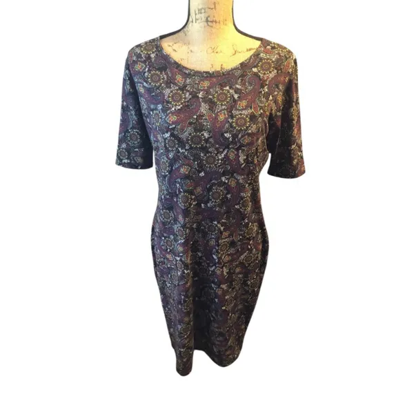 LuLaRoe Dress Size L Black and Purple Paisley - Image 2