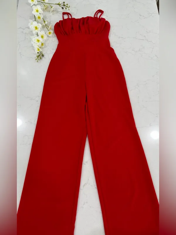 Francesca's Collections Scarlet Wide-Leg Spaghetti-Strap Jumpsuit - Image 2