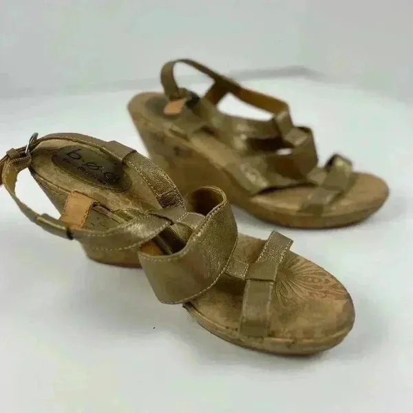B.o.c Women's Bronze Leather Cork Wedge‎ Sandals Size 8 Strappy Casual - Image 11