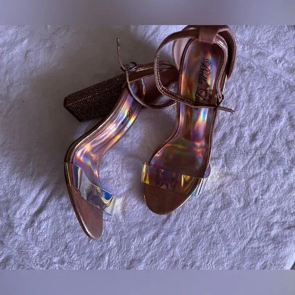 Bella Luna STAN Nude Champagne Bright Rhinestone Chunky Platform Mary Jane Heels - Image 9