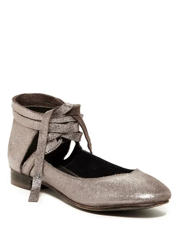 Free People Leather Atlas Metallic Ankle Wrap Ballet Flats Size 6.5 - Image 2