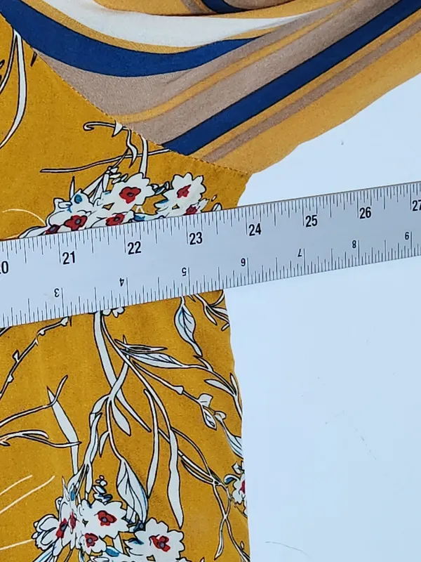 Gigio Mustard Yellow Boho Peasant Blouse Floral and Stripe Print Size Large - Image 7