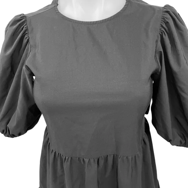 Zara Black Puff Sleeve Open Back Cocktail A Line Tiered Mini Dress Size XS - Image 6