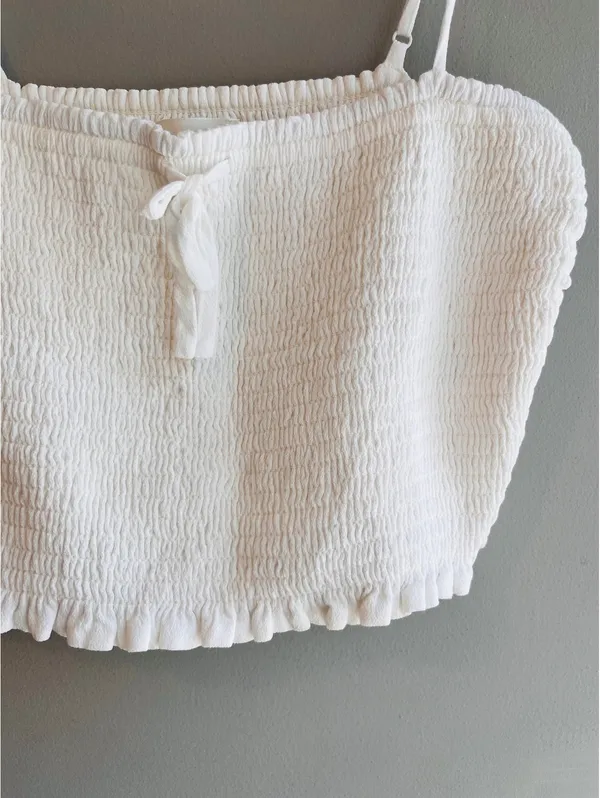 Wilfred Aritzia White Smocked Tank Cropped - Image 3