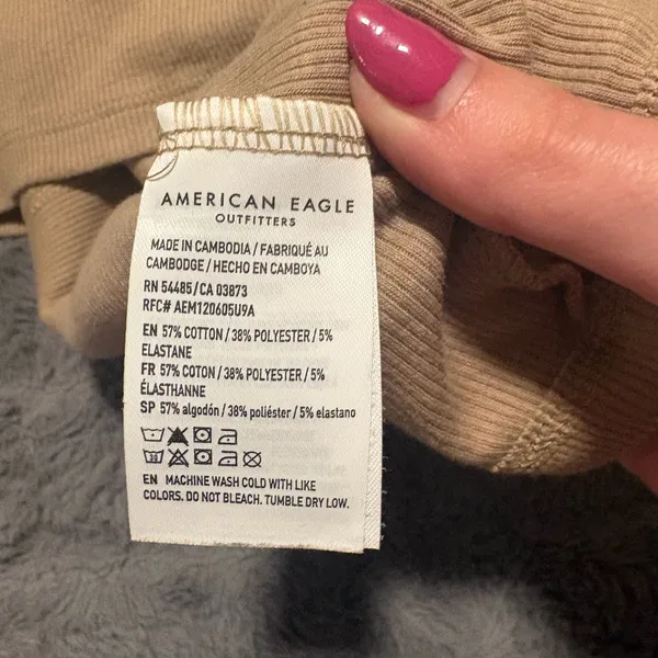 American Eagle Ribbed Turtleneck Top Beige Long Sleeve Fitted Stretch Women’s S - Image 6