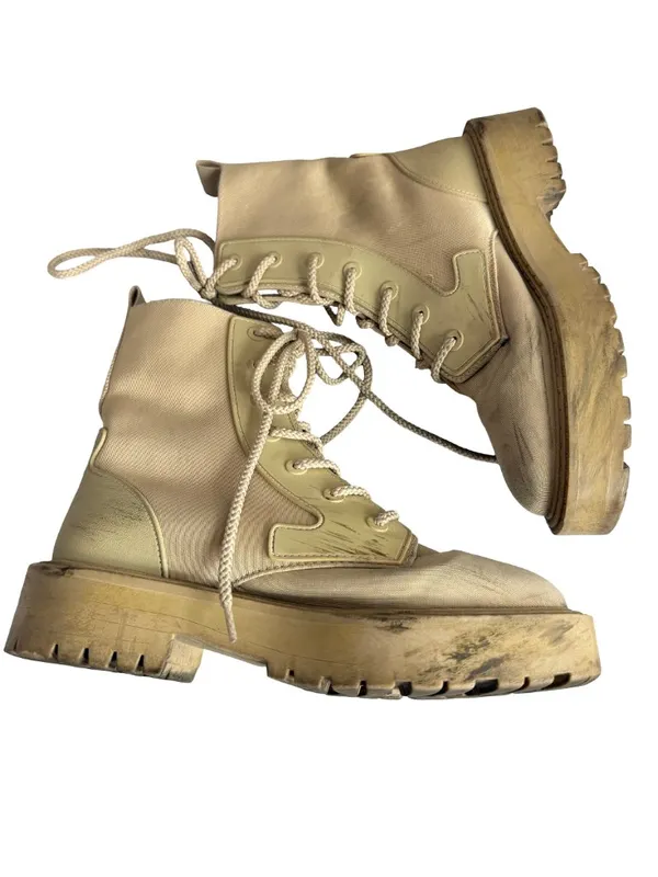 Zara Tan Canvas Lace Up Combat Boots Lug Sole Chunky Size 6.5 Women's - Image 7