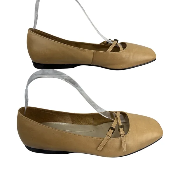 Enzo Angiolini Square Toe Ballet Flat Size 7.5 Camel Tan Leather Double Buckle - Image 2