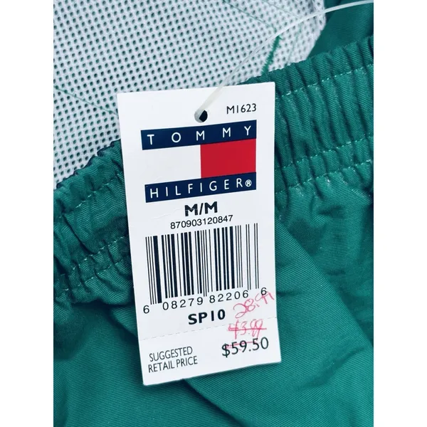 Vintage‎ Tommy Hilfiger Track Pants Green Baggy Windbreaker Logo Mens M NWT 90s - Image 3