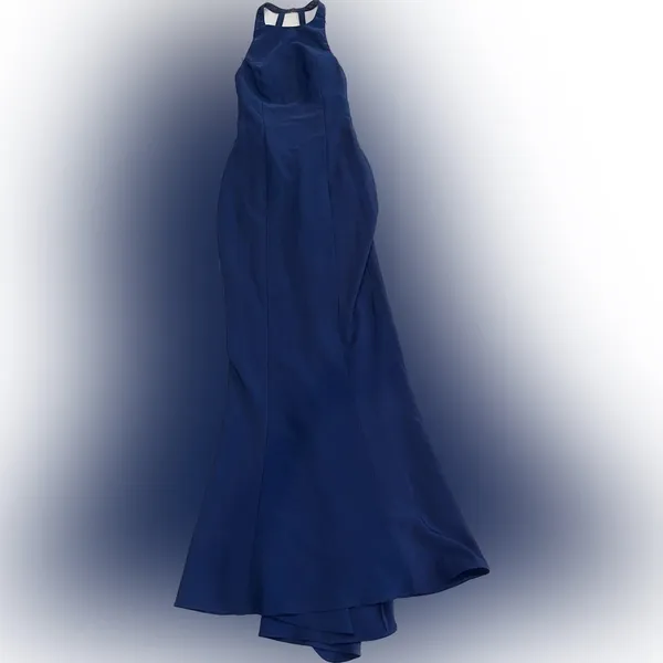 Maria Bianca Nero Ruffle Low Back Mermaid Gown IN NAVY - Image 4