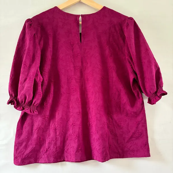Ted Baker Magenta Pink Floral‎ Jacquard Puff Sleeve Blouse XL 1037380 NWT - Image 2