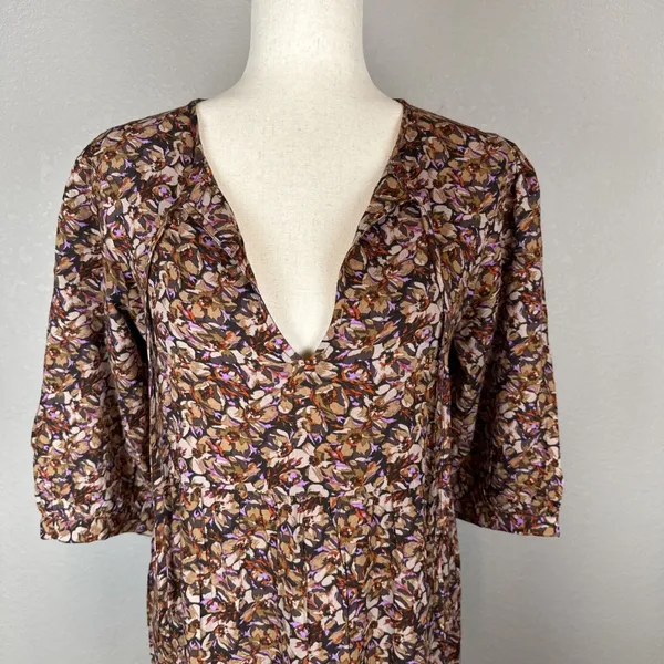 Natural‎ Life Floral Print Boho Tiered Maxi Dress Size XS/S Tie Neck 3/4 Sleeve - Image 2