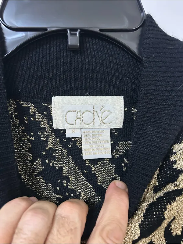 Cache Black and Cream Paisley Mock Neck Sweater - Image 2