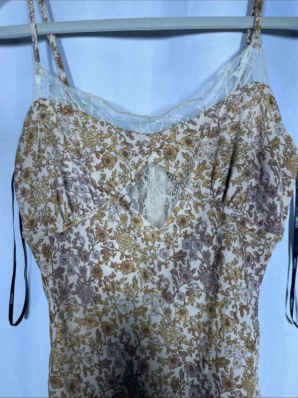 Forever 21 Womens Yellow Floral Slip Lace Mini Dress Small - Image 2