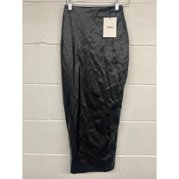 NWT Nookie Sz XS Drama Black Faux Leather High Waist Sexy Cocktail Midi Skirt - Image 3