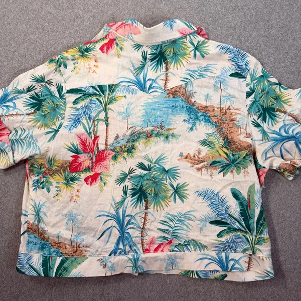 C&C California Women's Medium Tropical Button Up Shirt Linen Blend Short Sleeve - Image 9