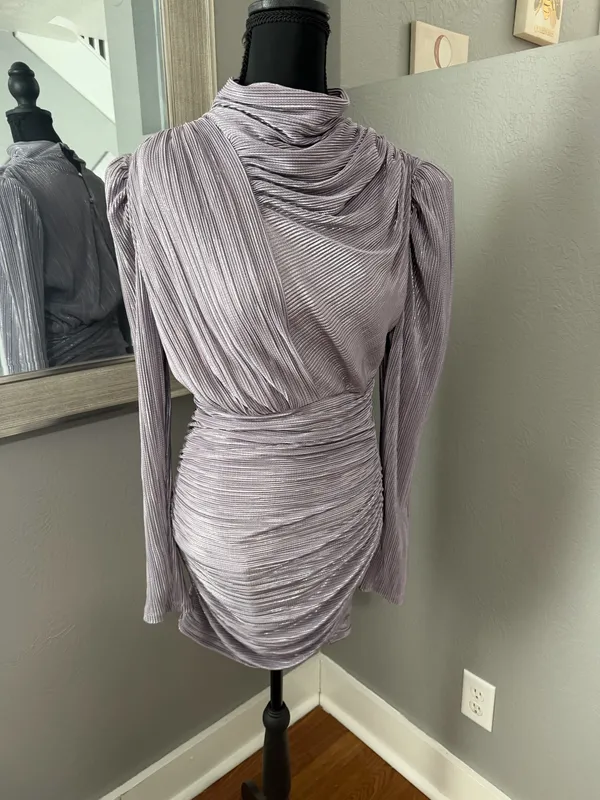 Sabina Musayev x Revolve Maya mini dress lavender metallic foil pleated small - Image 3