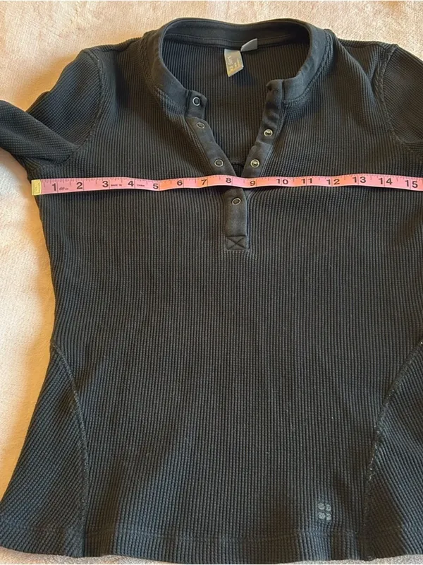 Sweaty Betty black ribbed long sleeve Henley size S athleisure lounge casual - Image 9