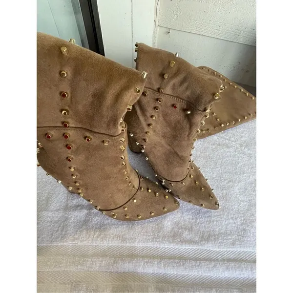 New Venus Faux Suede Studded Over the knee Taupe Boots - Image 14