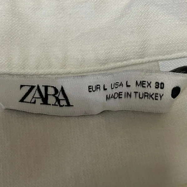 Zara Womens White Linen Long Sleeve Ruched Collared Button Down Shirt Top Size L - Image 4