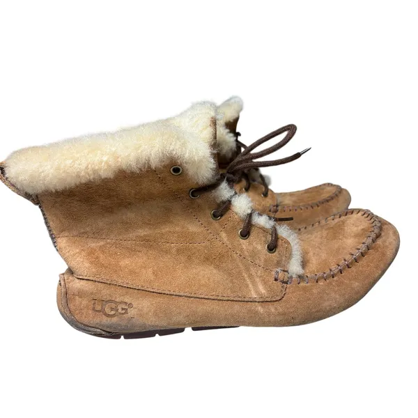 UGG Australia Chickaree Lace Up Moccasin Shearling Suede Ankle Boot Chestnut 7 - Image 6