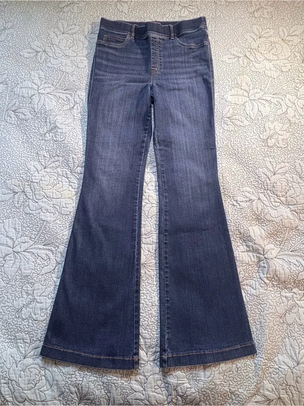 💥SPANX Pull On Flare Jeans Dark Wash High Rise Stretch Denim Size M🧡 - Image 3