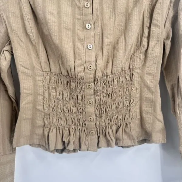Free People Tammy Button down Tan Size XS‎ Crinkle Smocked Top Collared - Image 8