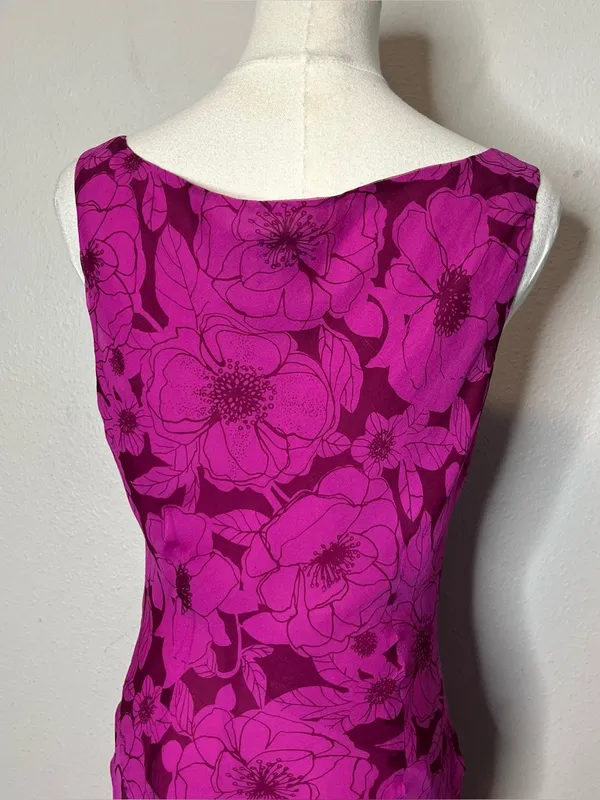 Vintage ICE Magenta Floral Bias Cut Silk Asymmetrical Maxi Dress - Image 4