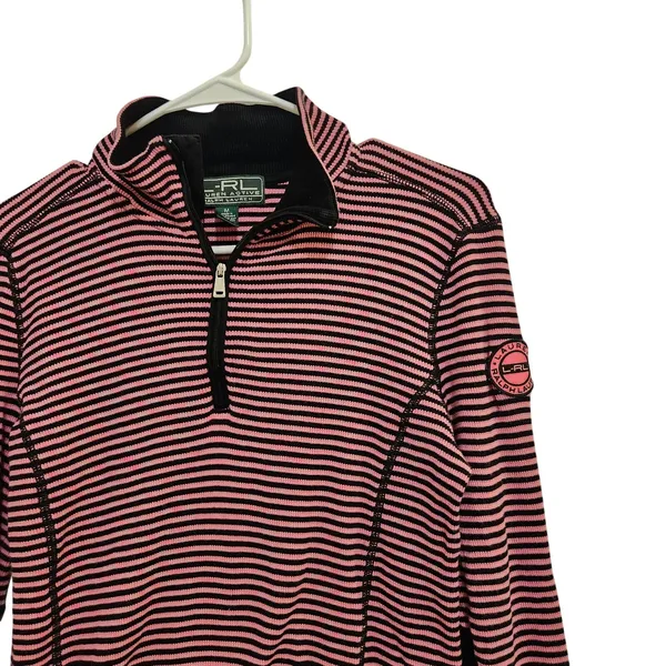 Lauren Ralph Lauren Active Pink Striped Long Sleeve Quarter Zip Activewear Top M - Image 3