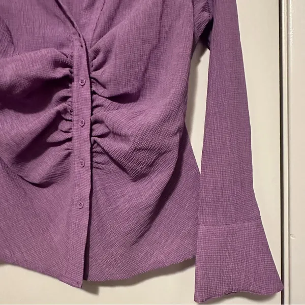 ASOS DESIGN crinkle textured ruched front shirt purple size 12 - Image 2