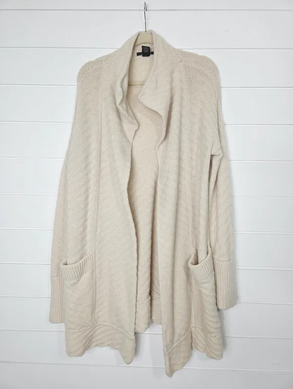 Tahari Cream Open-Front Knit Cardigan Wool Blend Sweater size M - Image 2