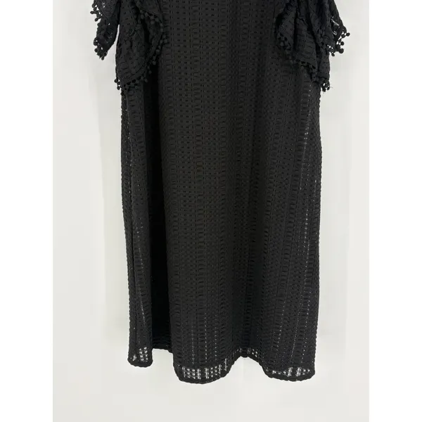 Sugar + Lips‎ Eyelet Ruffle Mini Dress Womens Small Black Pom Pom Trim STD10938 - Image 10