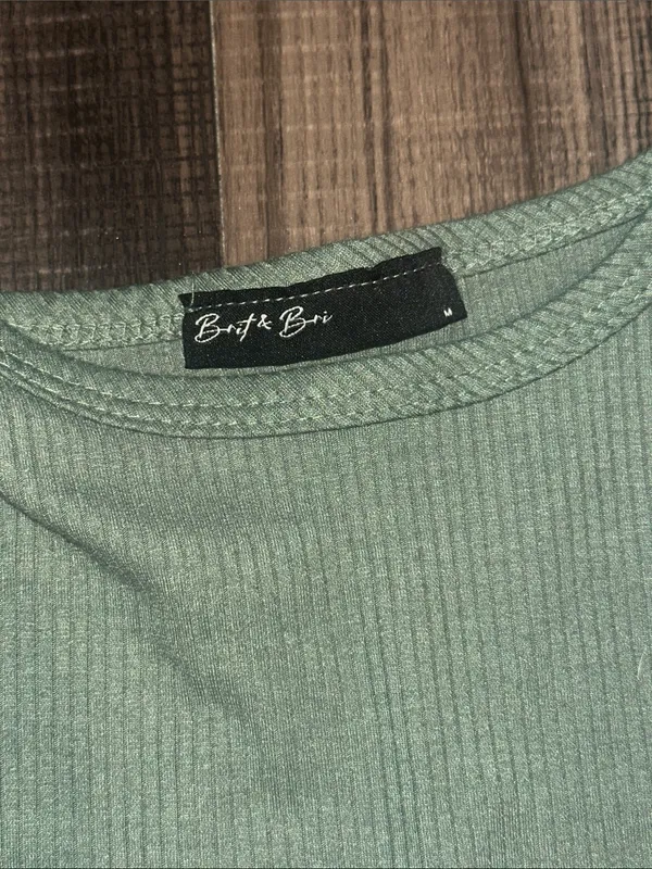 Olive Green/Sage Ribbed Short-Sleeve Top - Image 5