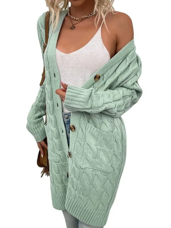 Cable knit buttoned long cardigan - Image 3