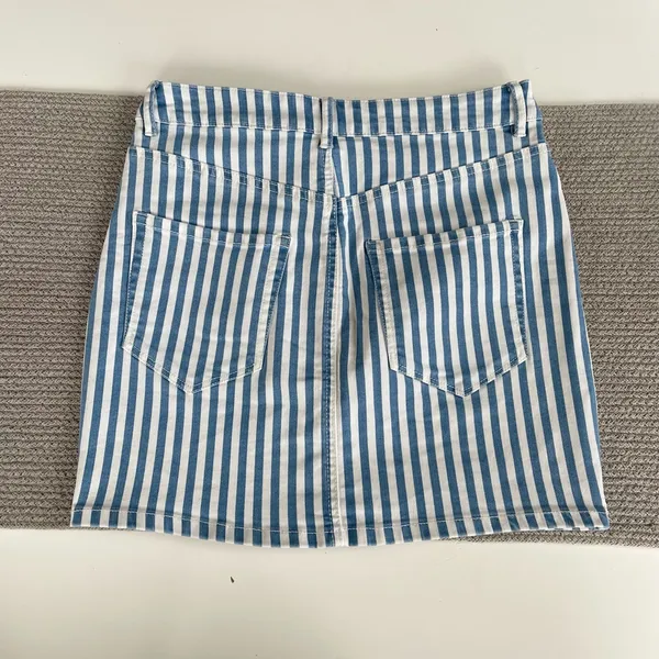 Garage Blue and White Striped Stretch Denim Mini Skirt Size Medium - Image 3