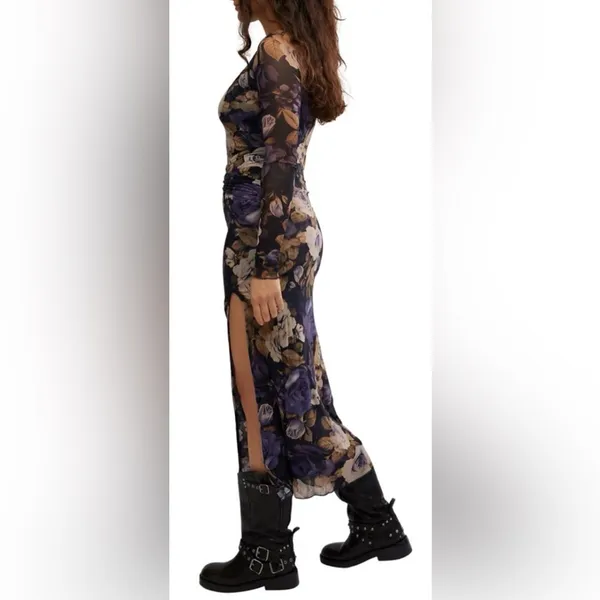 NEW Free People Gianni Maxi mesh Dress in Denim Combo Sz XS - Image 3