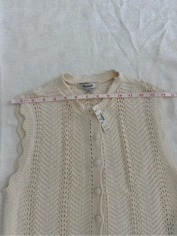 NWT Madewell Pointelle Knit Button Front Sweater Vest Cream XS - Image 6
